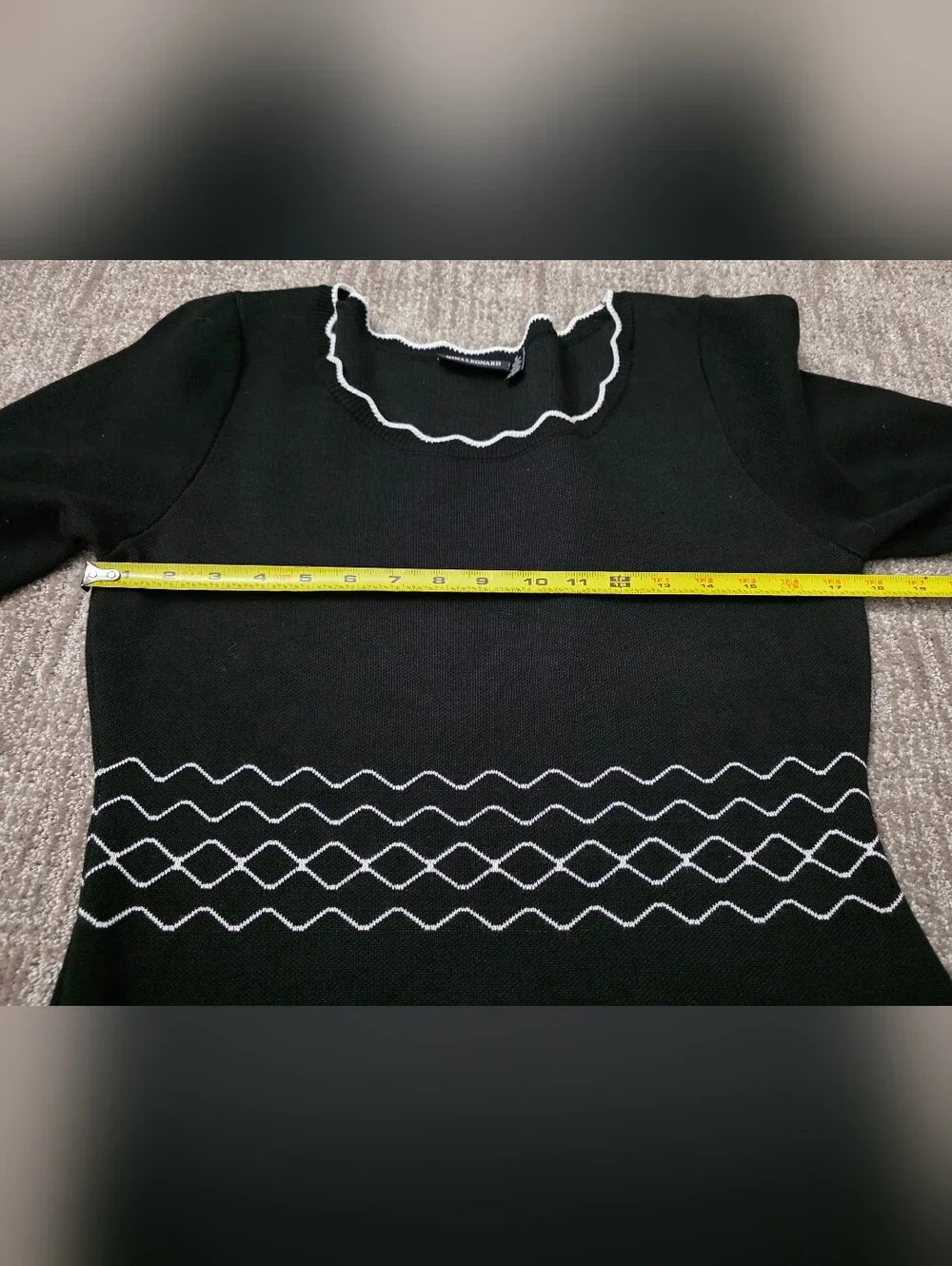 Black Sweater Dress Geometric Details Bell Sleeve 60s Mod Preppy Retro Medium